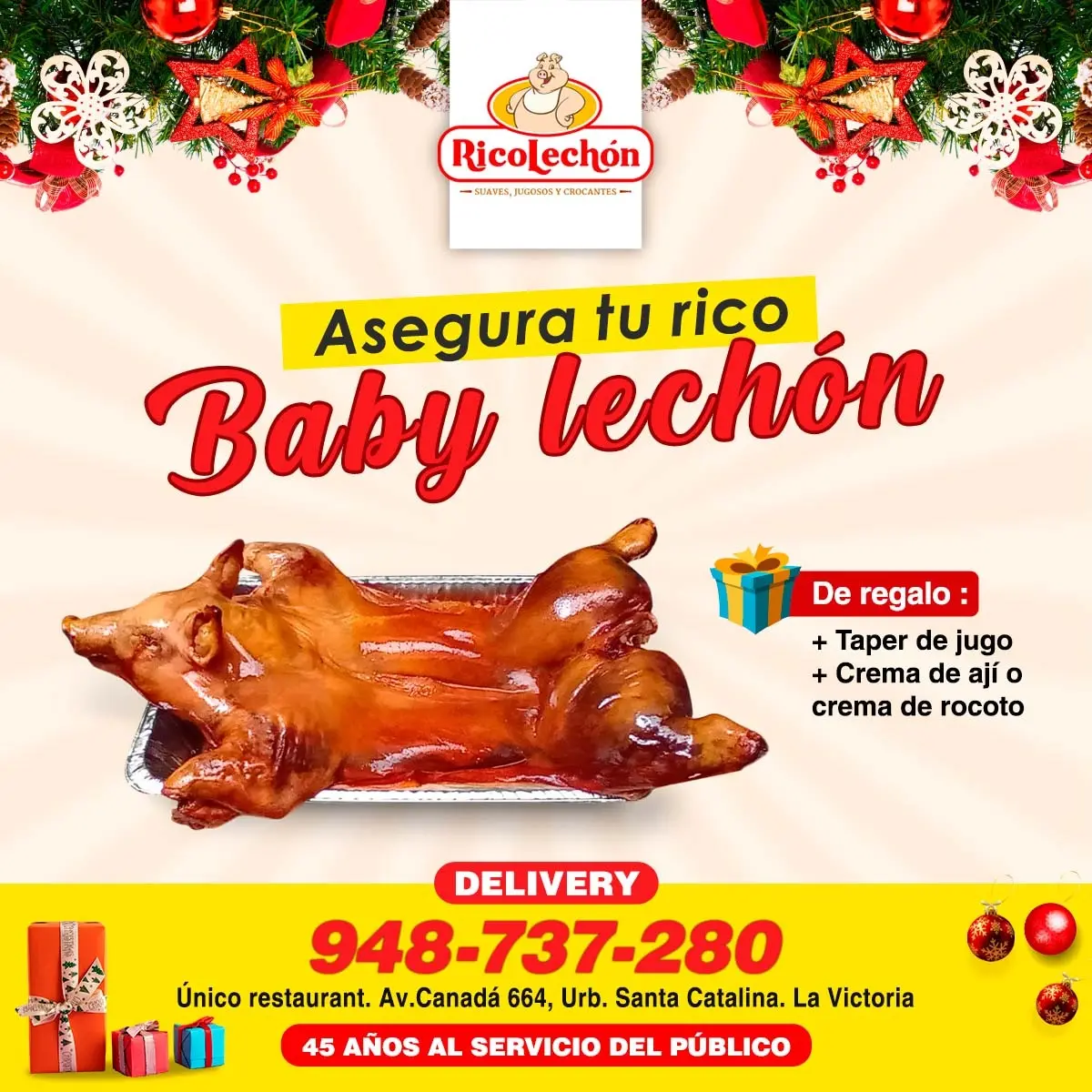 Disfruta un delicioso Lechón Horneado por Kilos y Enteros 