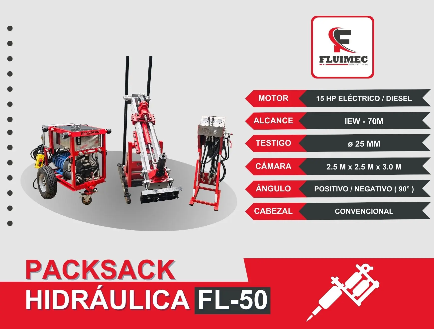  PACKSACK HIDRÁULICA FL-50 ubicación de vetas