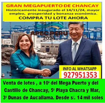 VENTA DE LOTES CERCA AL MEGAPUERTO DE CHANCAY