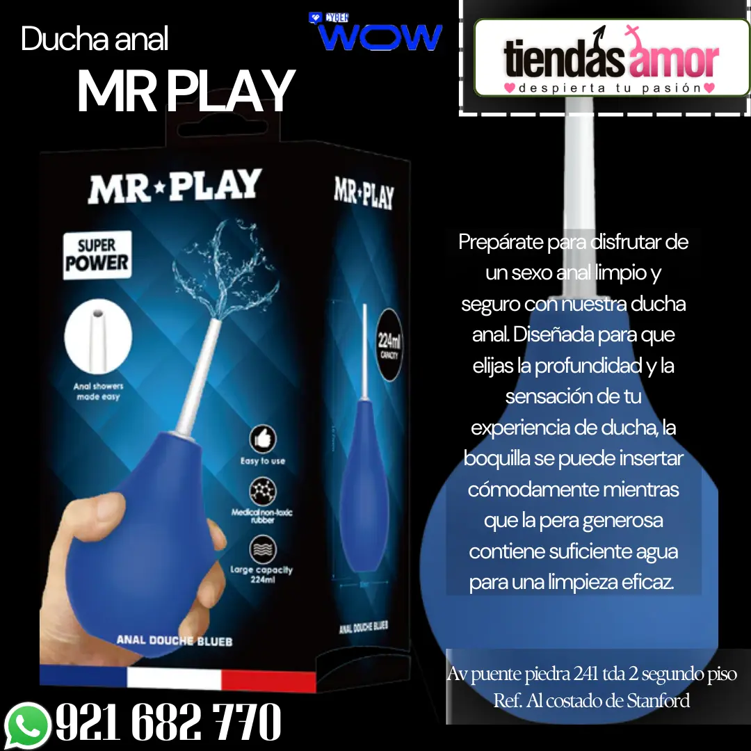 Ducha anal con bulbo azul Mr Play Prepárate para disfrutar de un sexo anal limpio