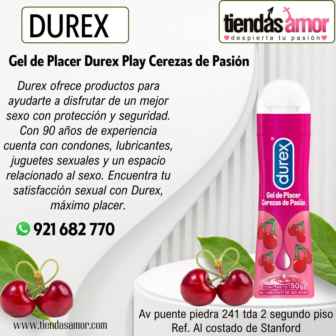 Gel Lubricante de Placer Durex Play Cerezas de Pasión Disfruta la experiencia con Preservativos Durex 