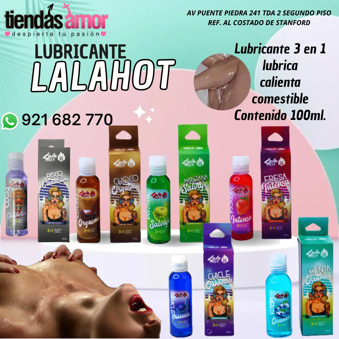 Lubricante Comestible Lala Hot Varios Sabores Fresa Chocolate Manzana Pisco chicle