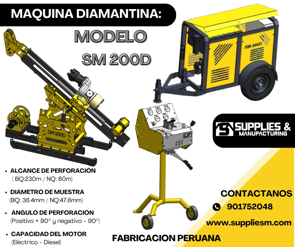 Perforadora Diamantina SM 200D Máquina Hidráulica para Mina PACK DRILL 