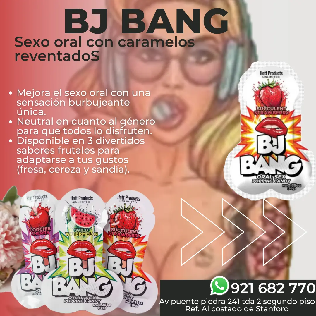 BJ Bang - Sexo oral con caramelos Sorprende a tu pareja y explora un nuevo nivel de placer con estos deliciosos y únicos caramelos explosivos.