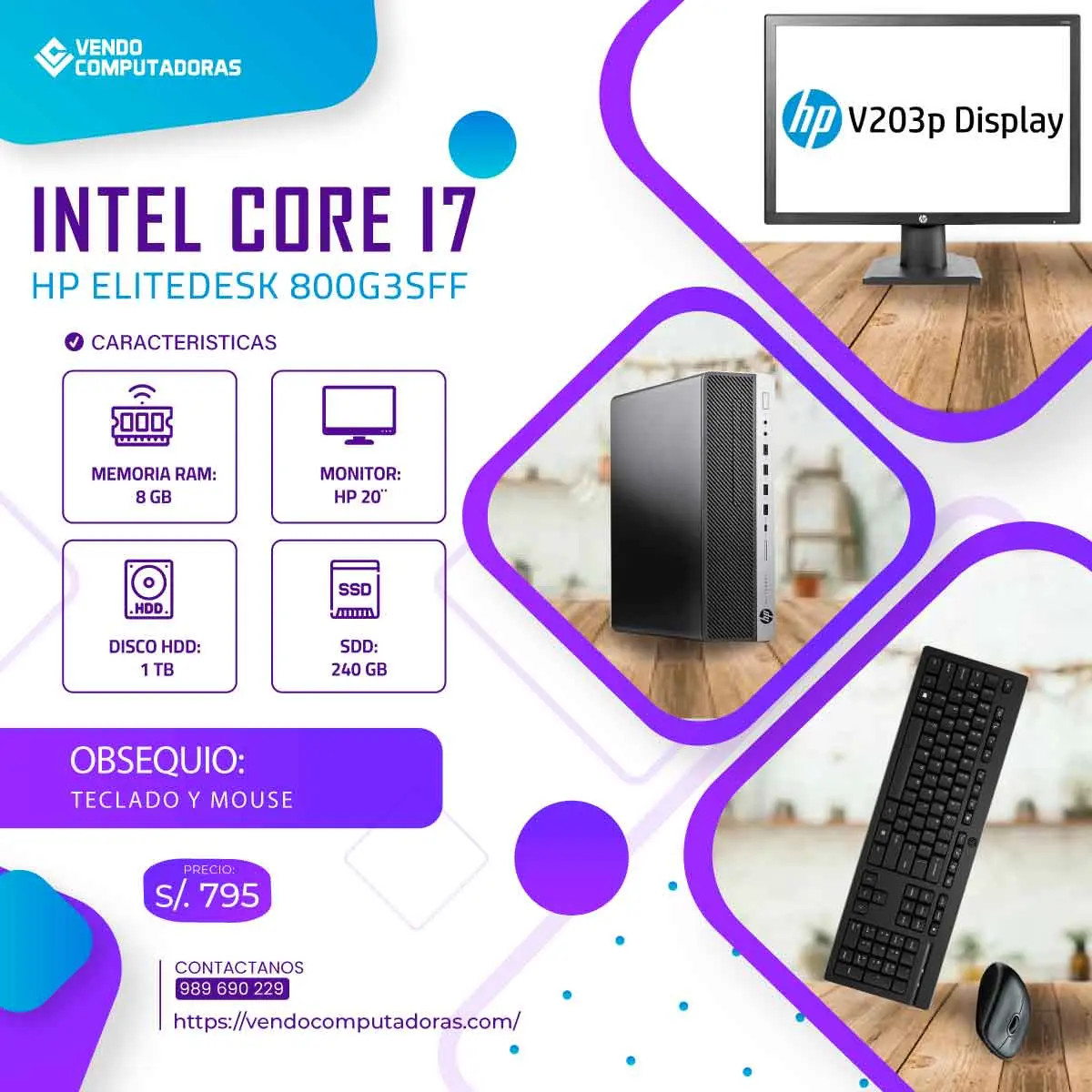 Potente PC Core i7 con monitor HP de 20