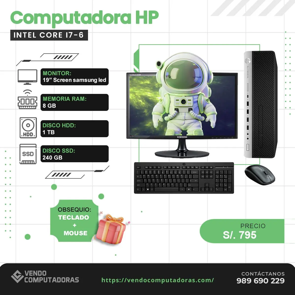  PC con SSD HDD y Monitor LED 