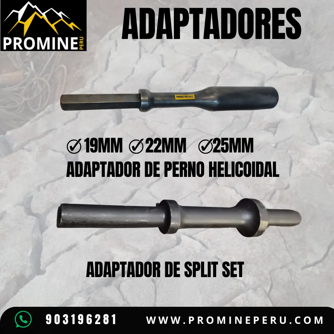 Adaptadores Split Set y Perno Helicoidal Anclaje Minero 