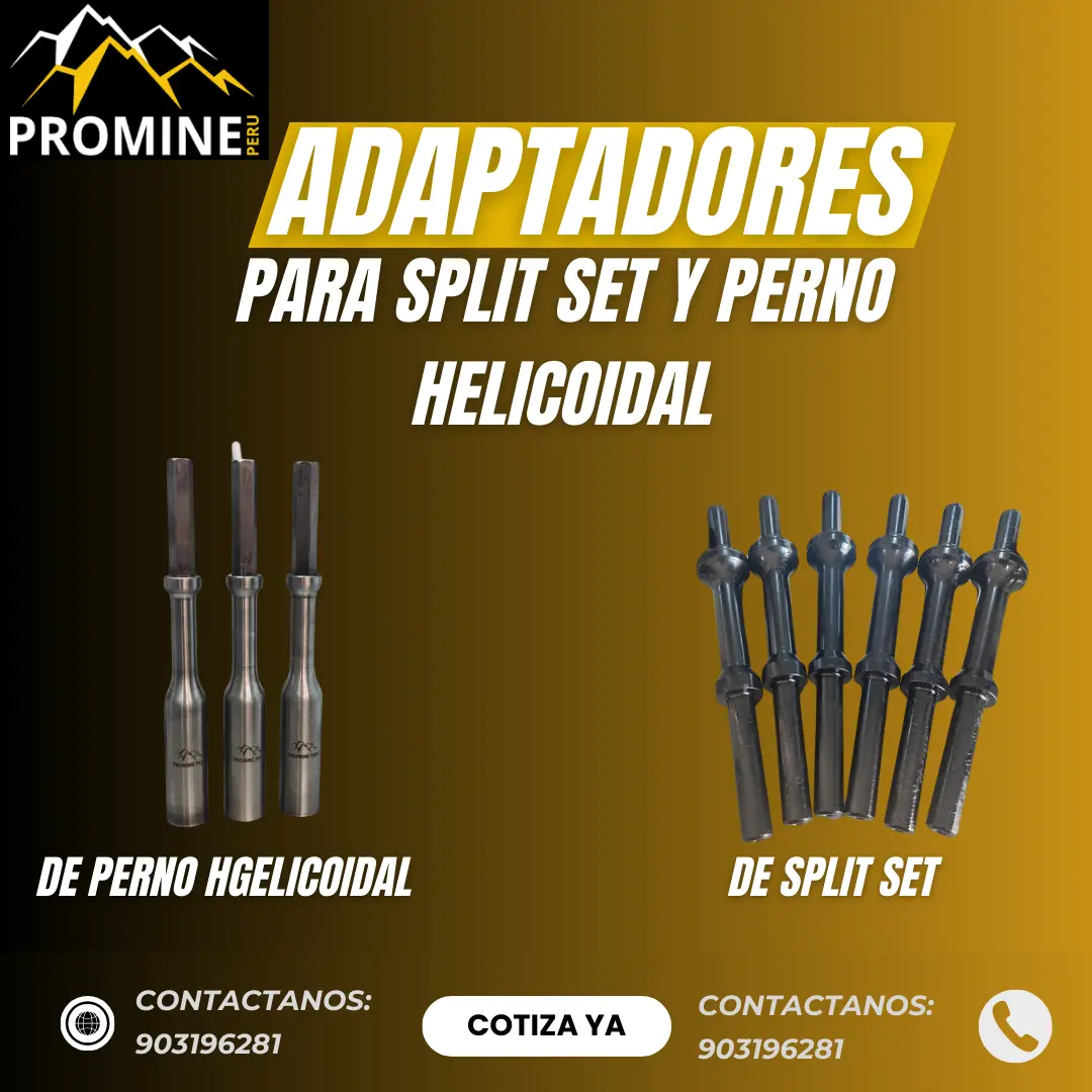 Adaptadores Split Set y Perno Helicoidal Unión Segura Mine