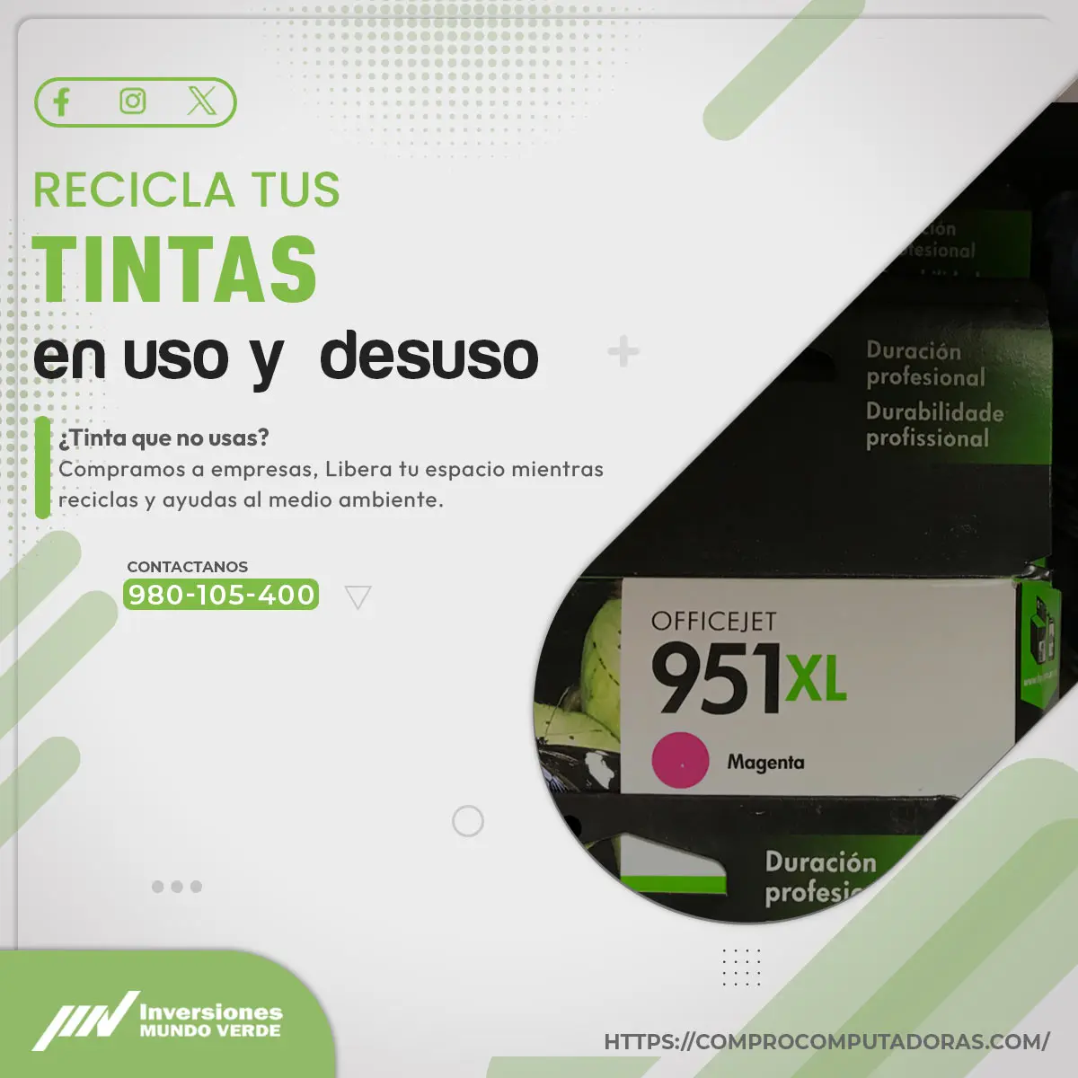  Vende tus Cartuchos de Tinta Usados con Servicio Mundo Verd