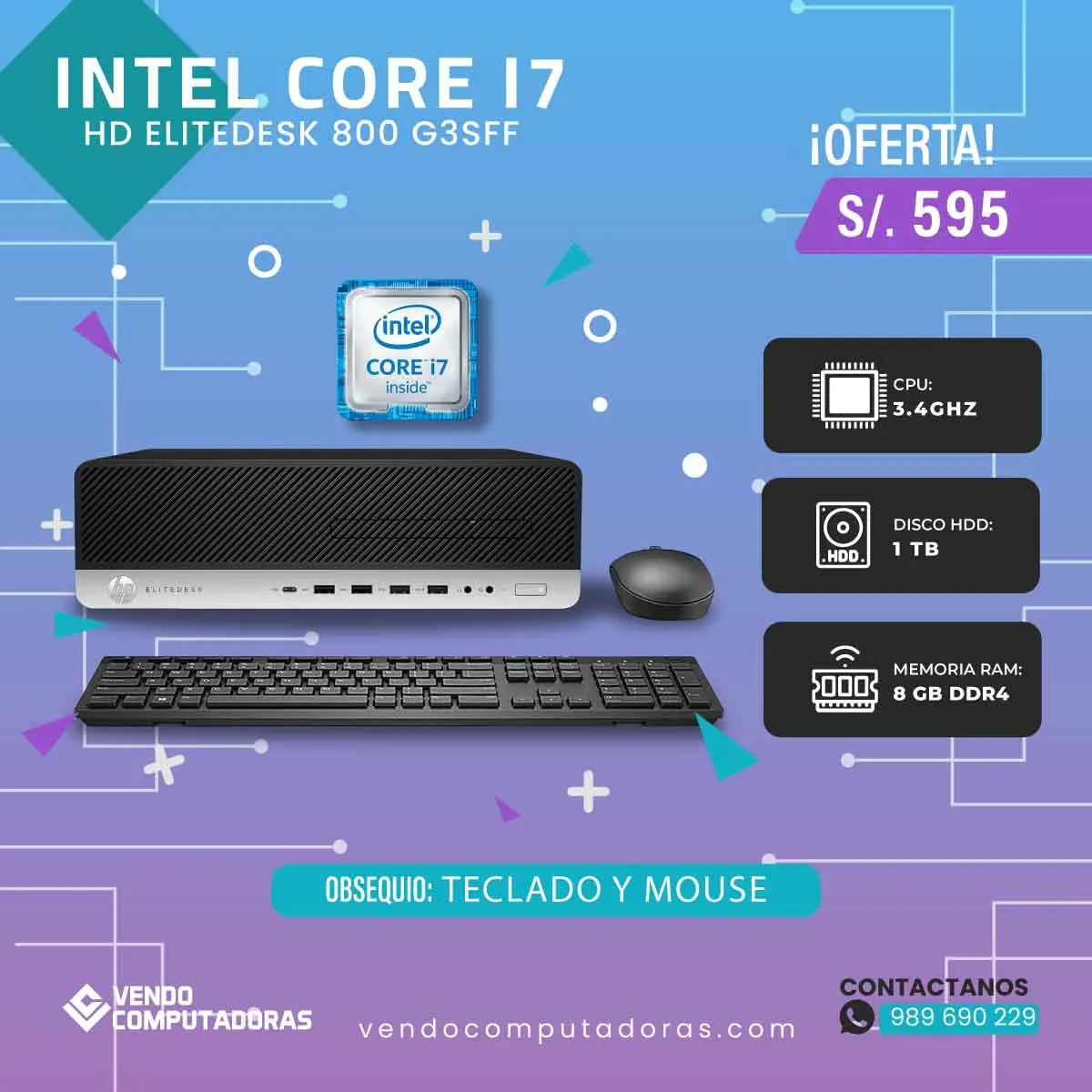 POTENTE PC INTEL CORE I7 CON 8GB RAM Y 1TB HDD