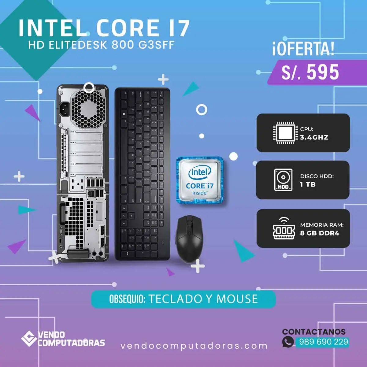 POTENTE PC INTEL CORE I7 CON 8GB RAM Y 1TB HDD