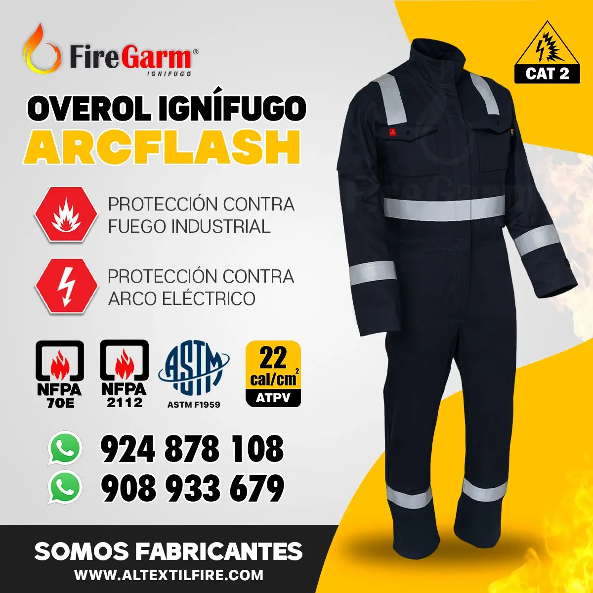OVEROL IGNÍFUGO ANTIFLAMA ARCFLASH DE 22 CALORIAS 