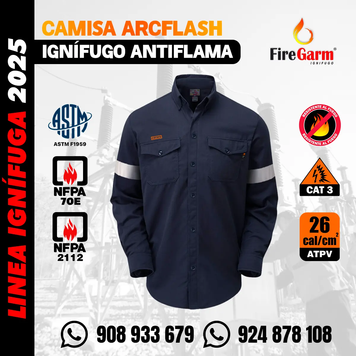 CAMISA IGNÍFUGA ARCFLASH DE 26 CALORÍAS
