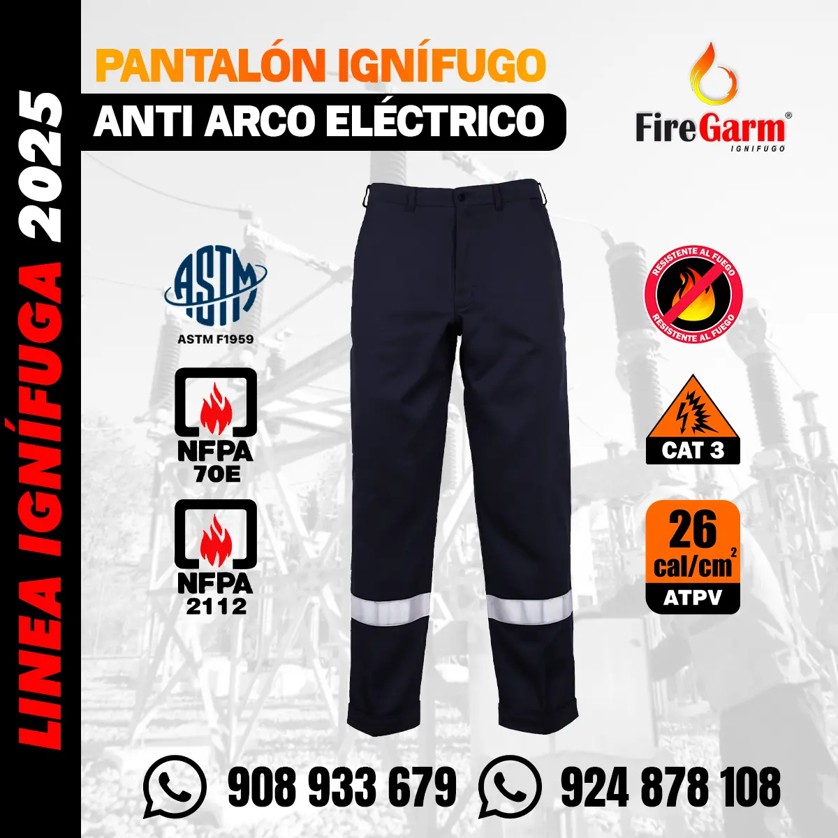 PANTALÓN IGNÍFUGO ARCFLASH DE 26 CALORÍAS