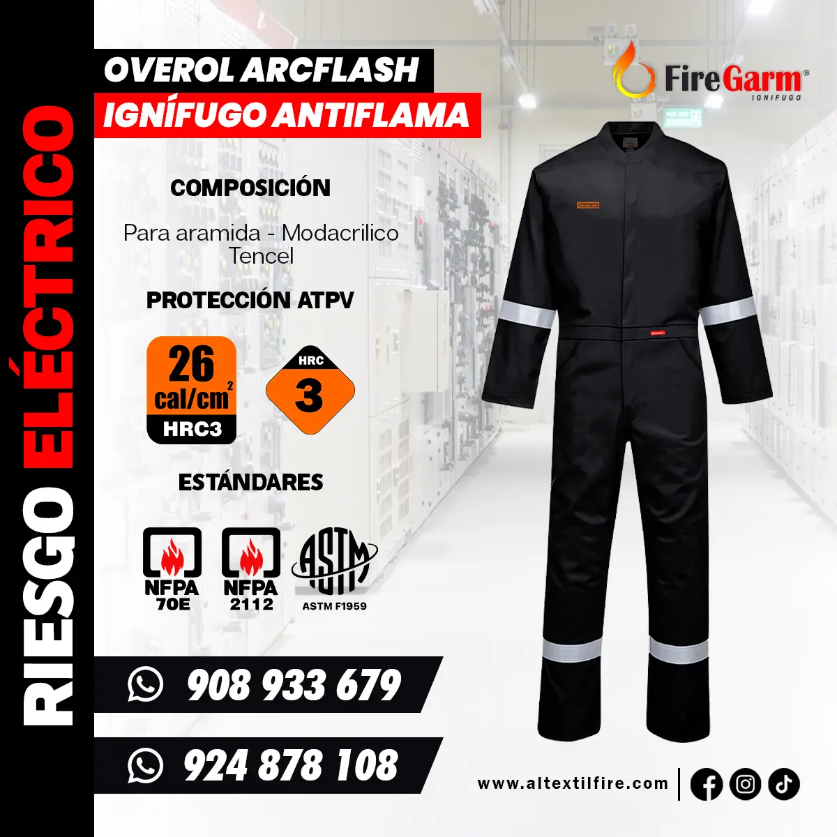 OVEROL IGNÍFUGO ARCFLASH DE 26 CALORÍAS