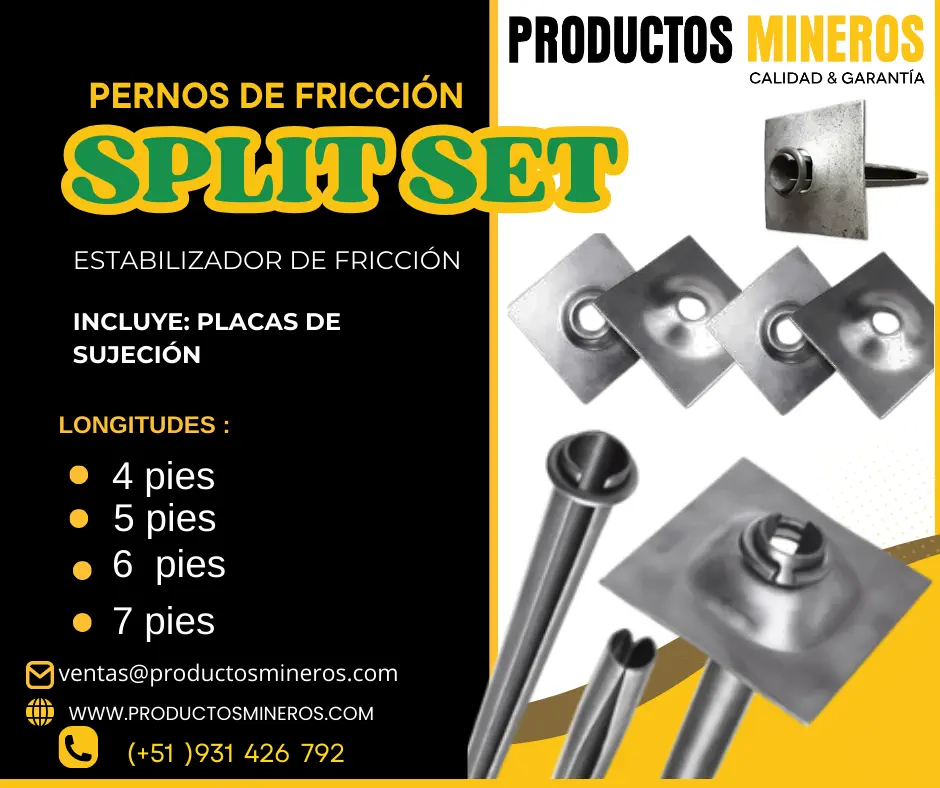 Pernos Split set productos mineros 
