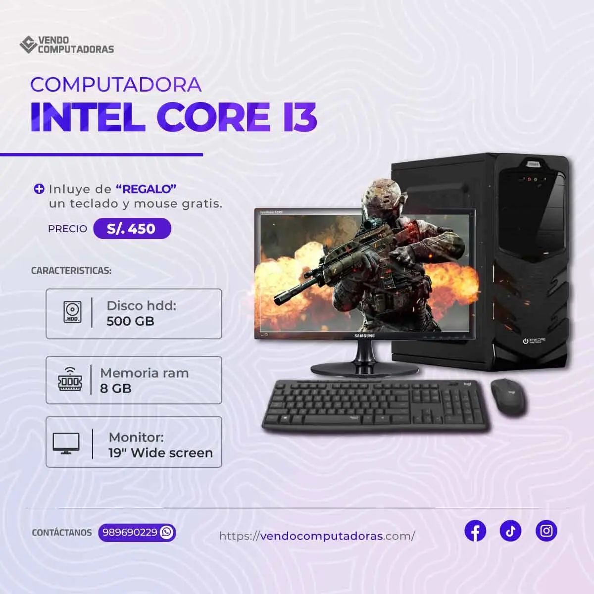 PC Core i3 con todo listo y entrega inmediata