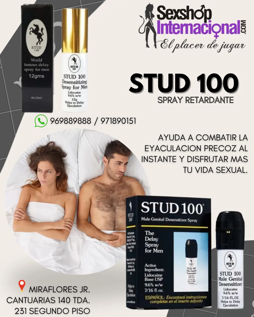 Stud 100 Spray Retardante Americano- Miraflores sexshop