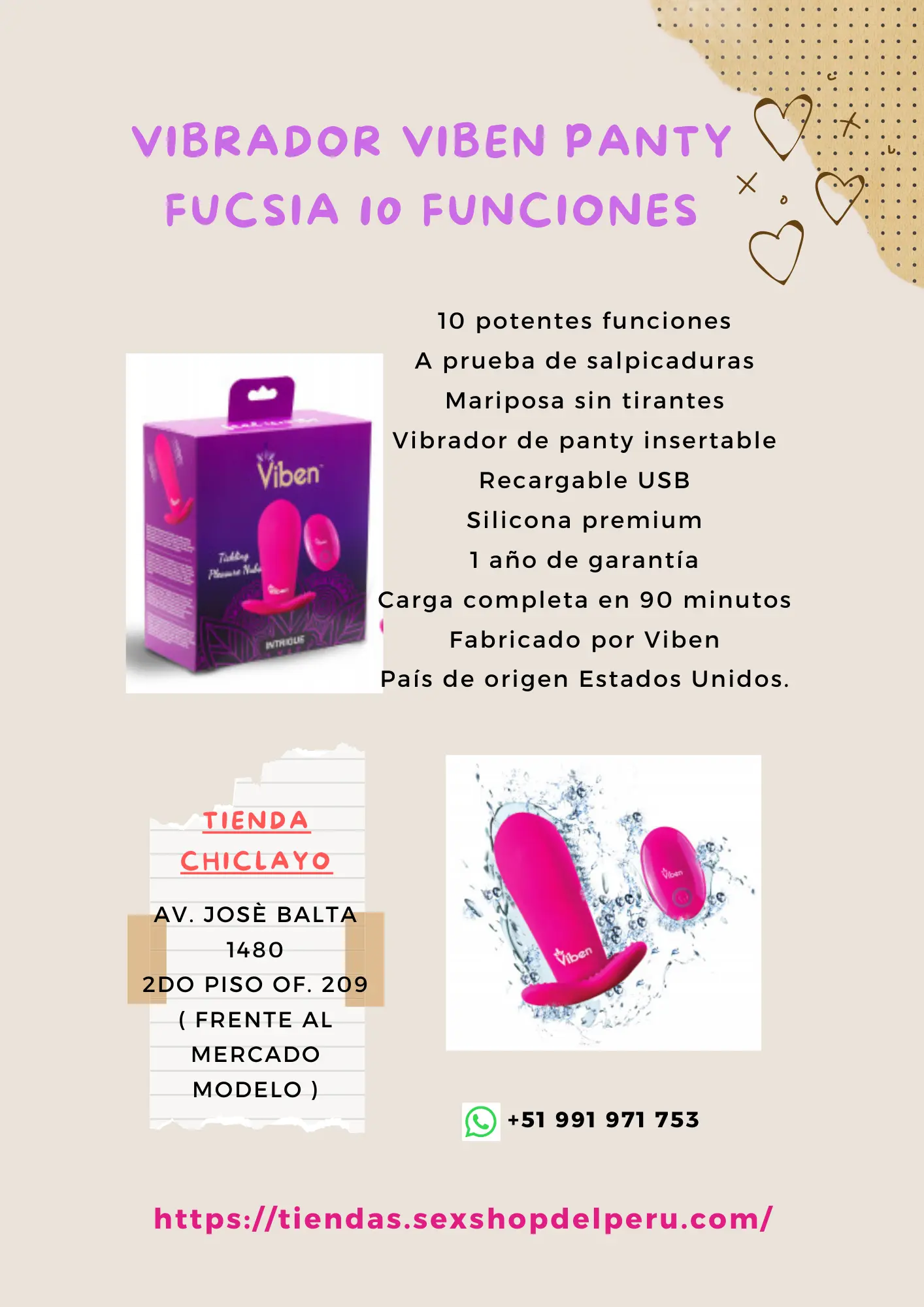  VIBRADOR VIBEN PANTY FUCSIA 10 FUNCIONES