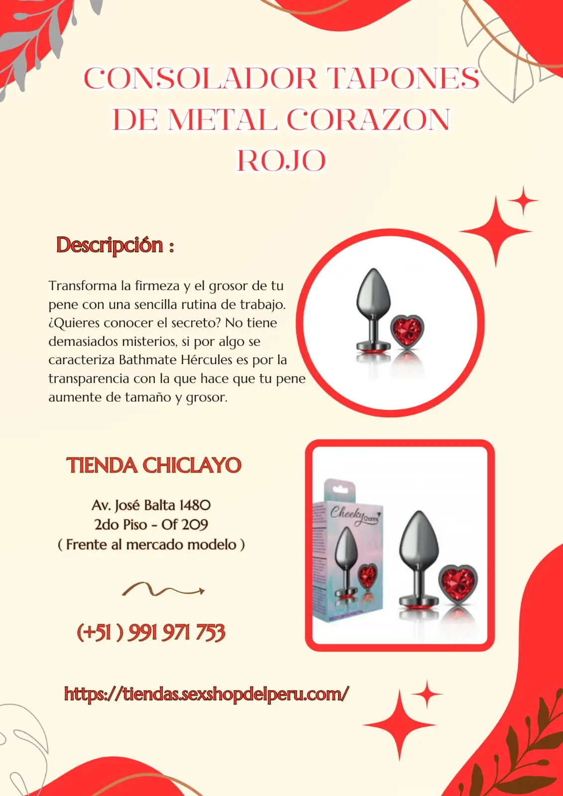 Consolador plug metal corazon rojo