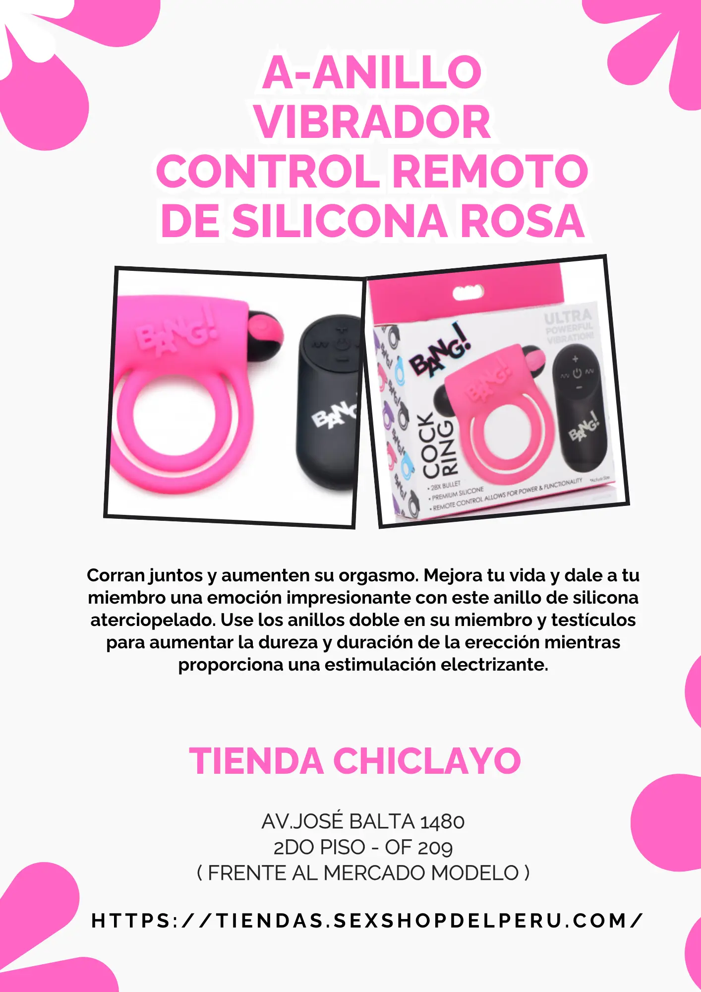 A-ANILLO VIBRADOR CONTROL REMOTO DE SILICONA ROSA