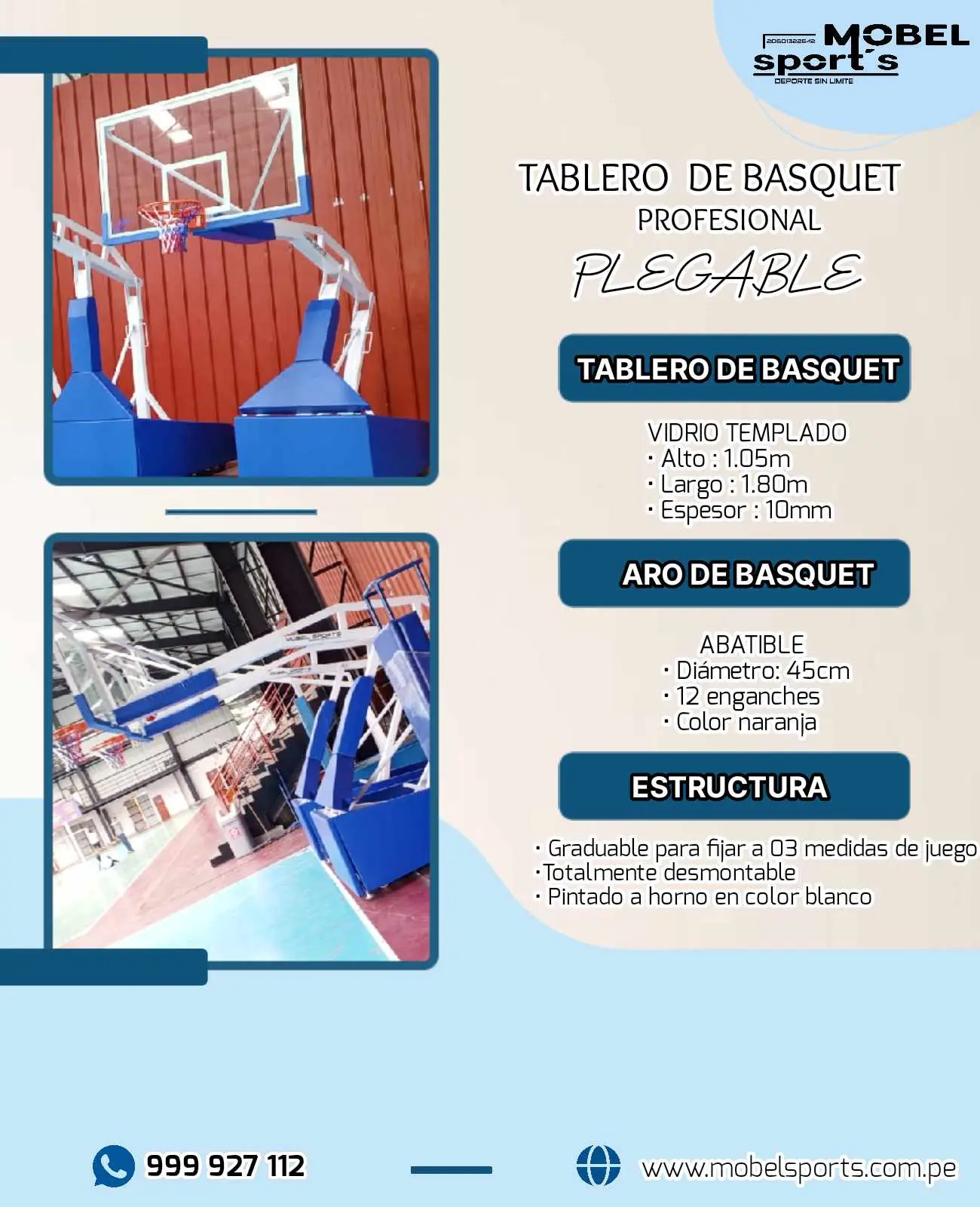 TABLERO DE BALONCESTO PROFESIONAL MOBEL SPORTS