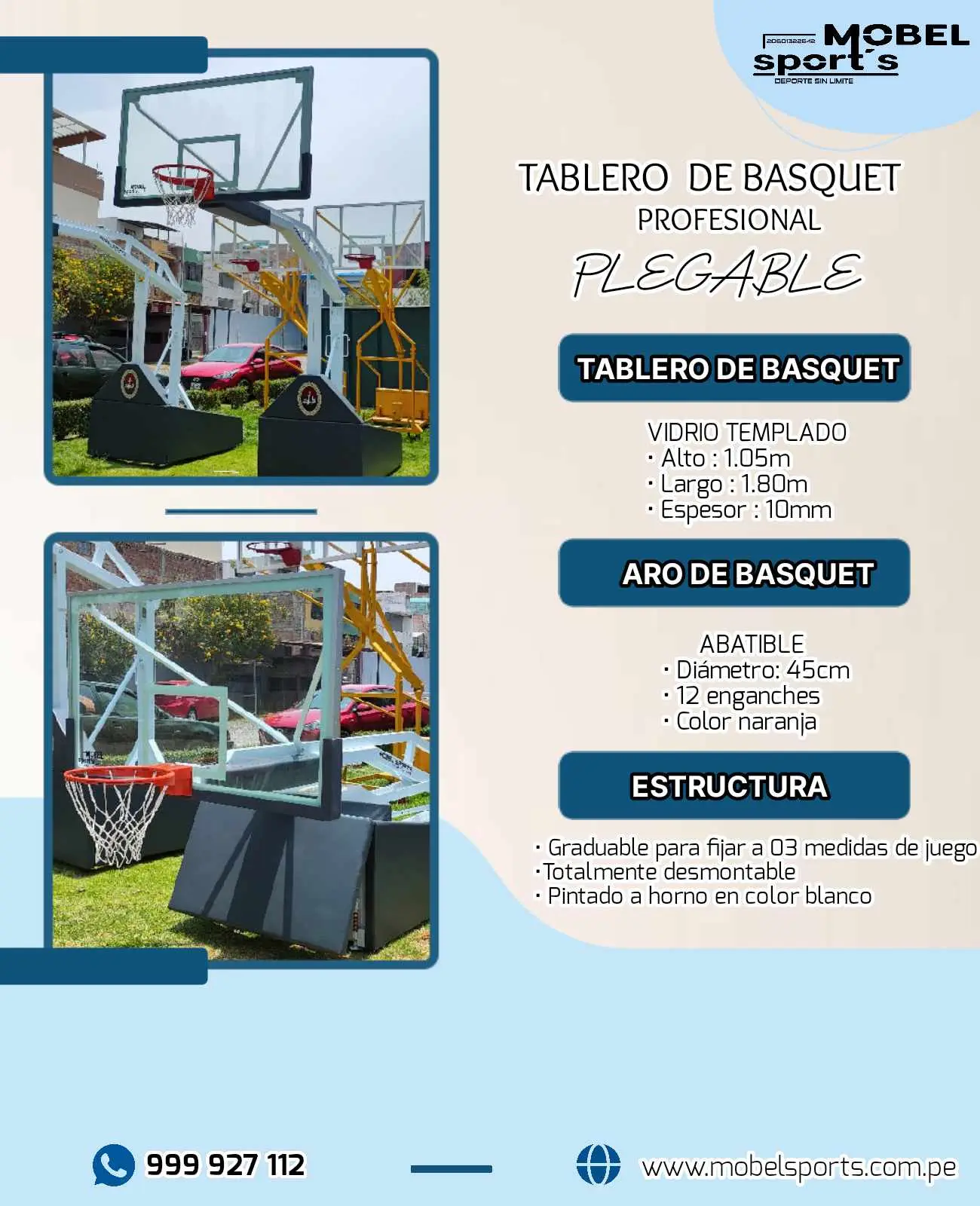 TABLERO DE BALONCESTO PROFESIONAL MOBEL SPORTS
