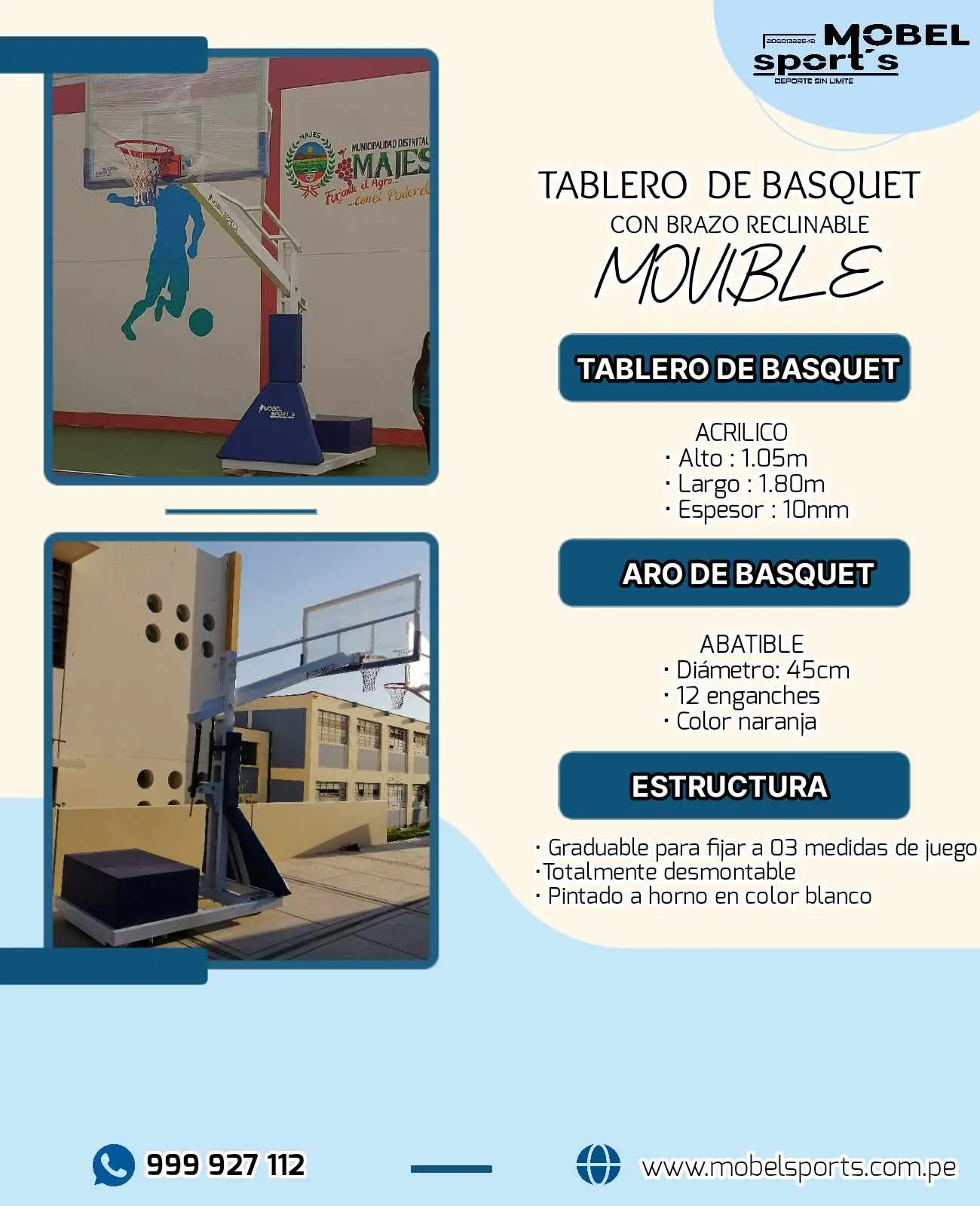 TABLERO DE BASQUETBOL MOVILES MOBEL SPORTS