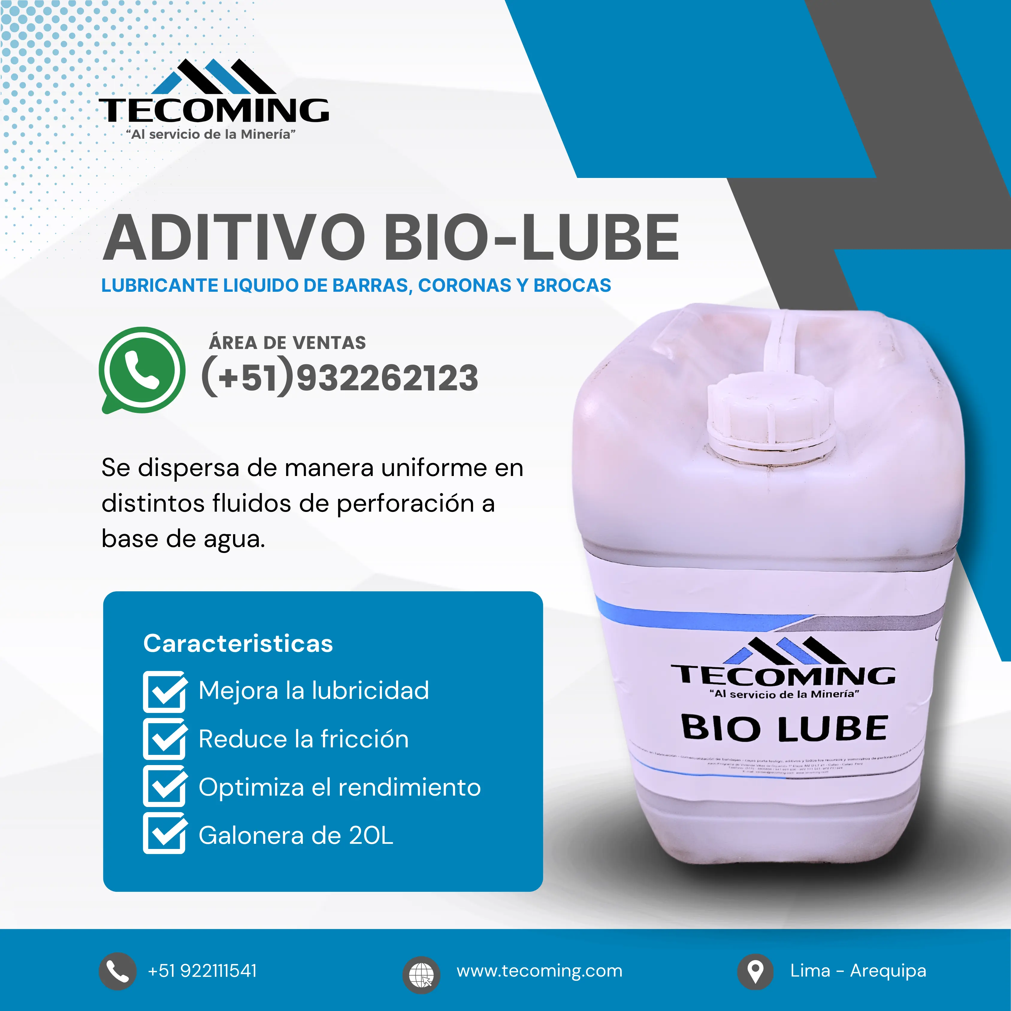 Aditivo Bio-Lube lubricante ecológico para sondajes mineros