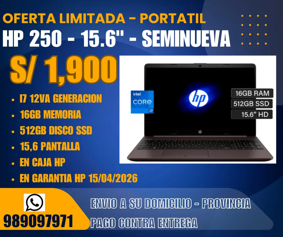 Oferta S 1900.00 LAPTOP HP 250 Procesador I7-12700H 12va G
