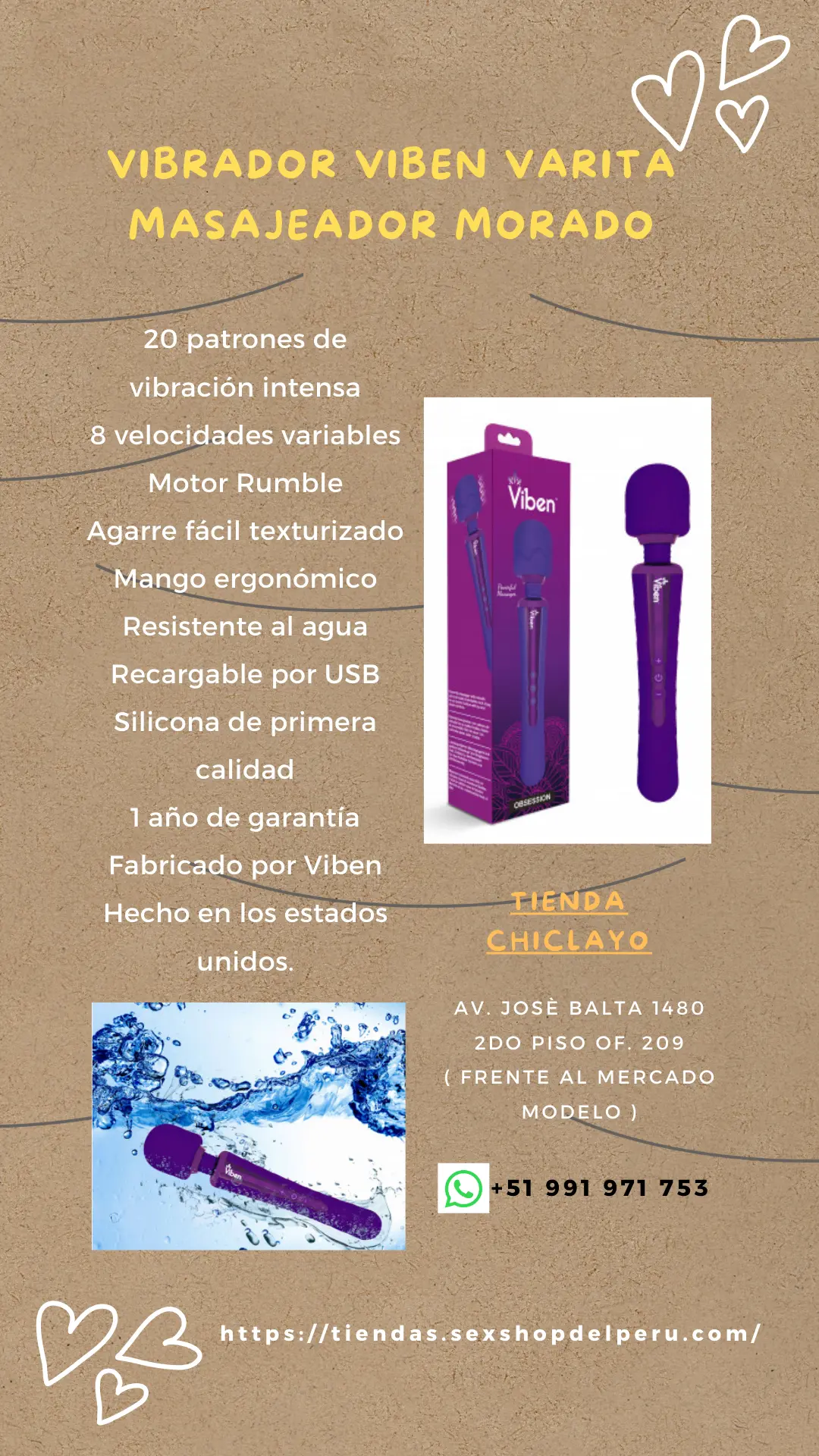  VIBRADOR VIBEN VARITA MASAJEADOR MORADO