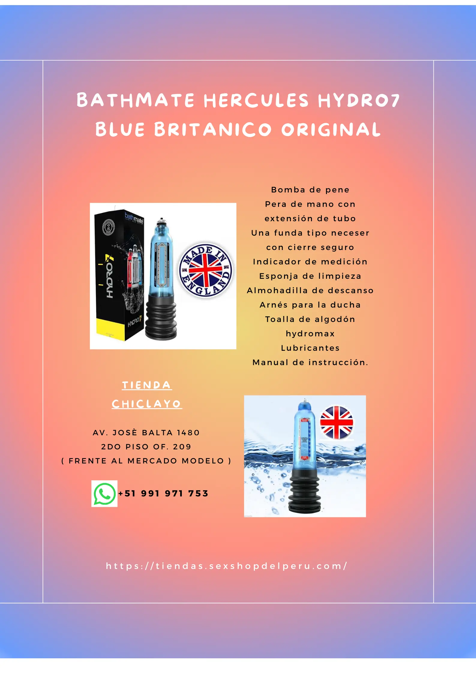 BATHMATE HERCULES HYDRO7 BLUE BRITANICO ORIGINAL