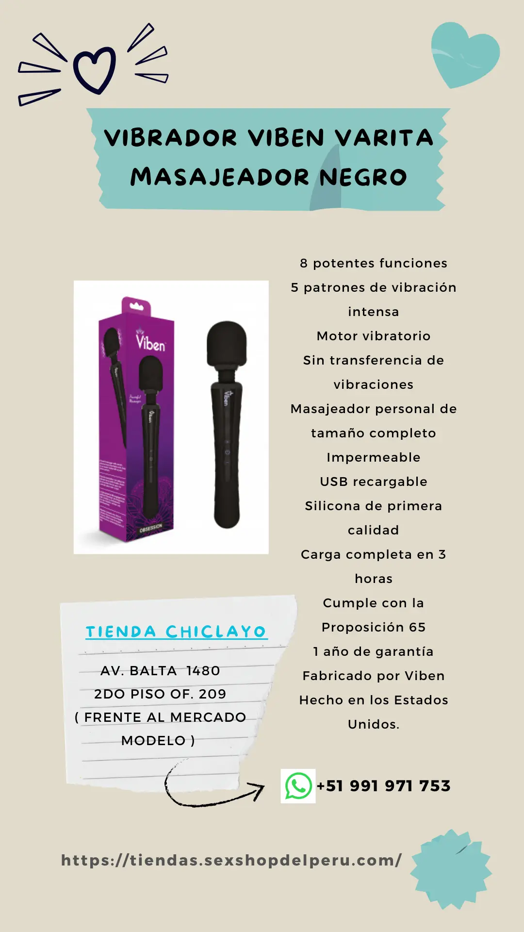 VIBRADOR VIBEN VARITA MASAJEADOR NEGRO