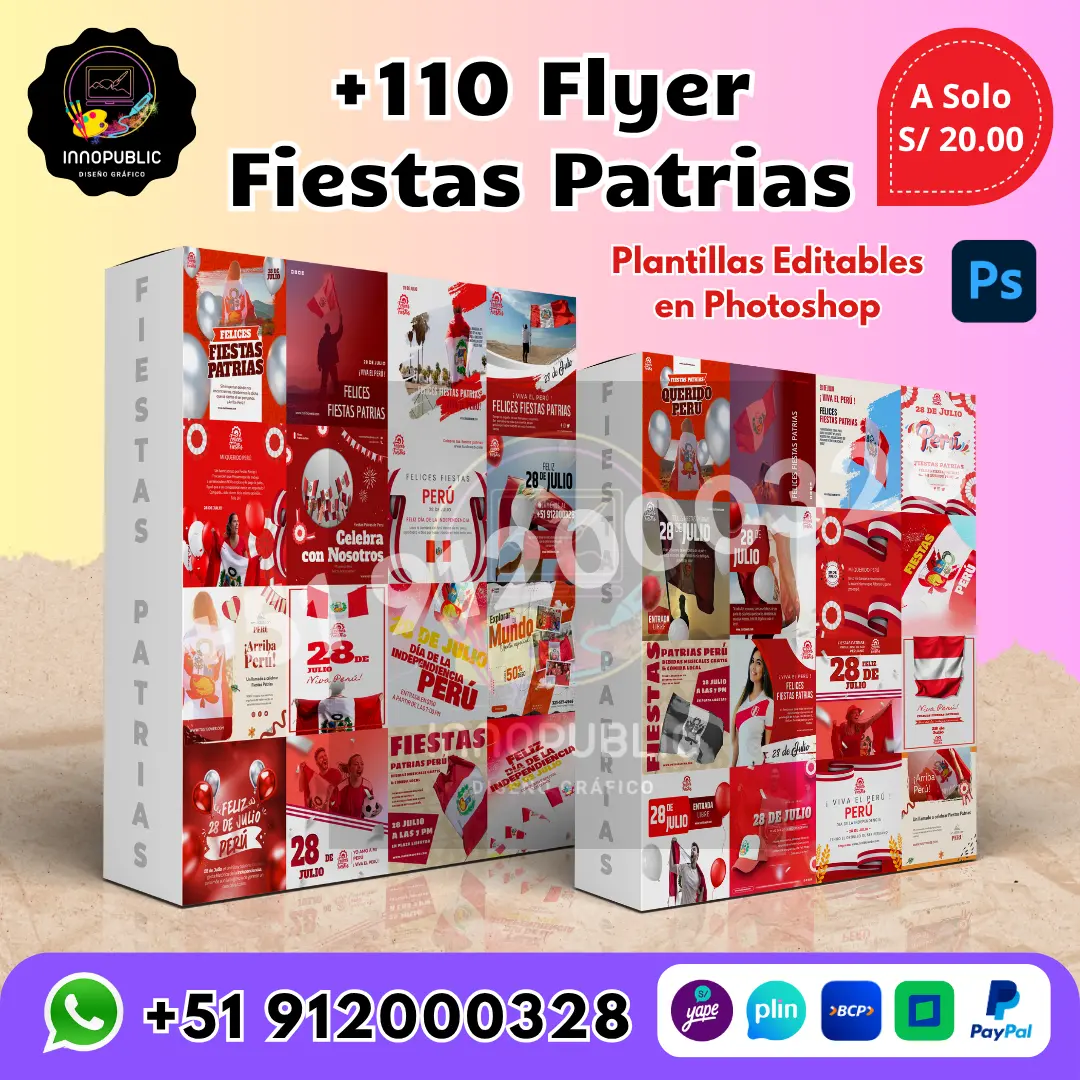 Pack 110 Flyer Fiestas Patrias editables en Photoshop