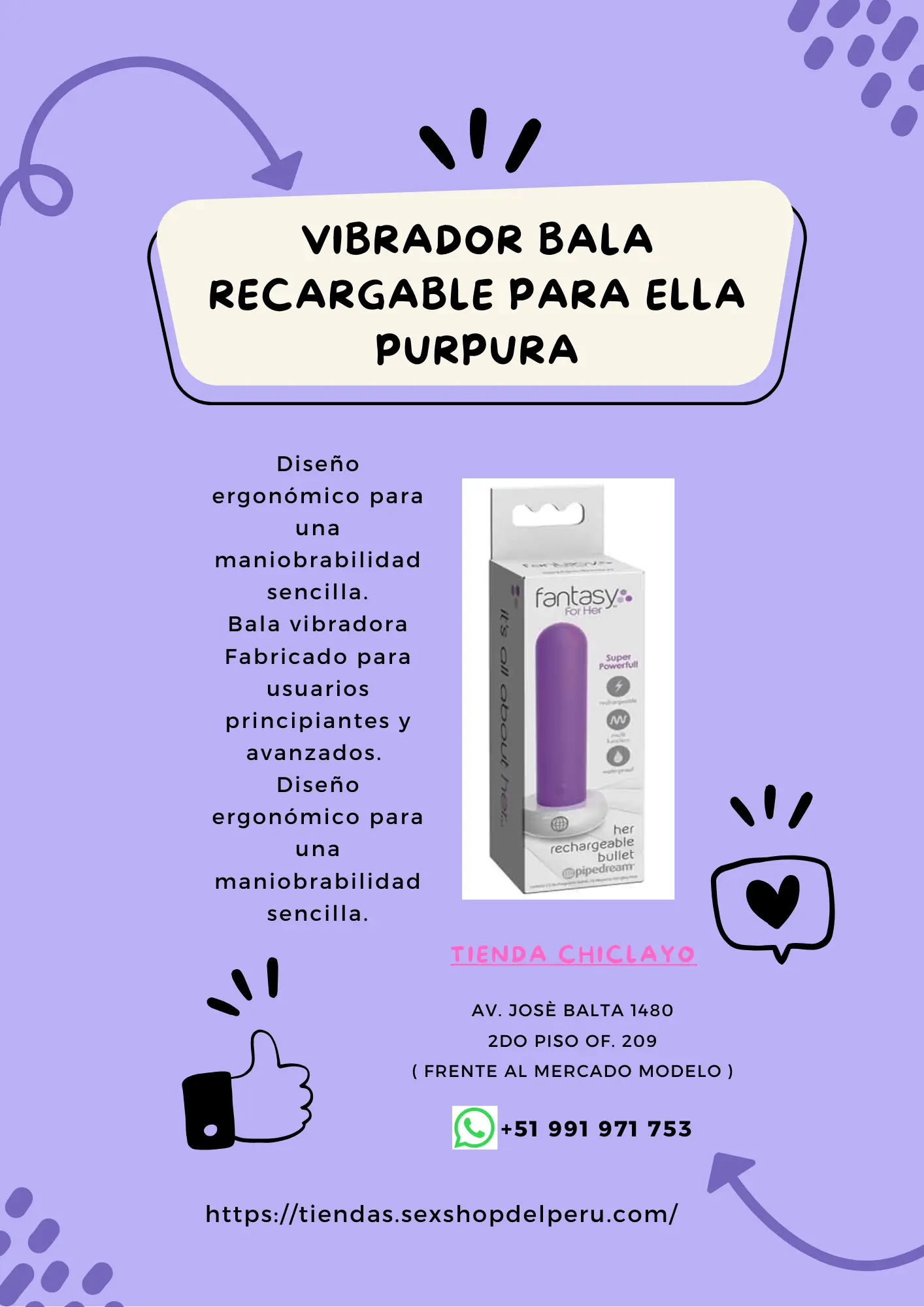  VIBRADOR BALA RECARGABLE PARA ELLA PURPURA