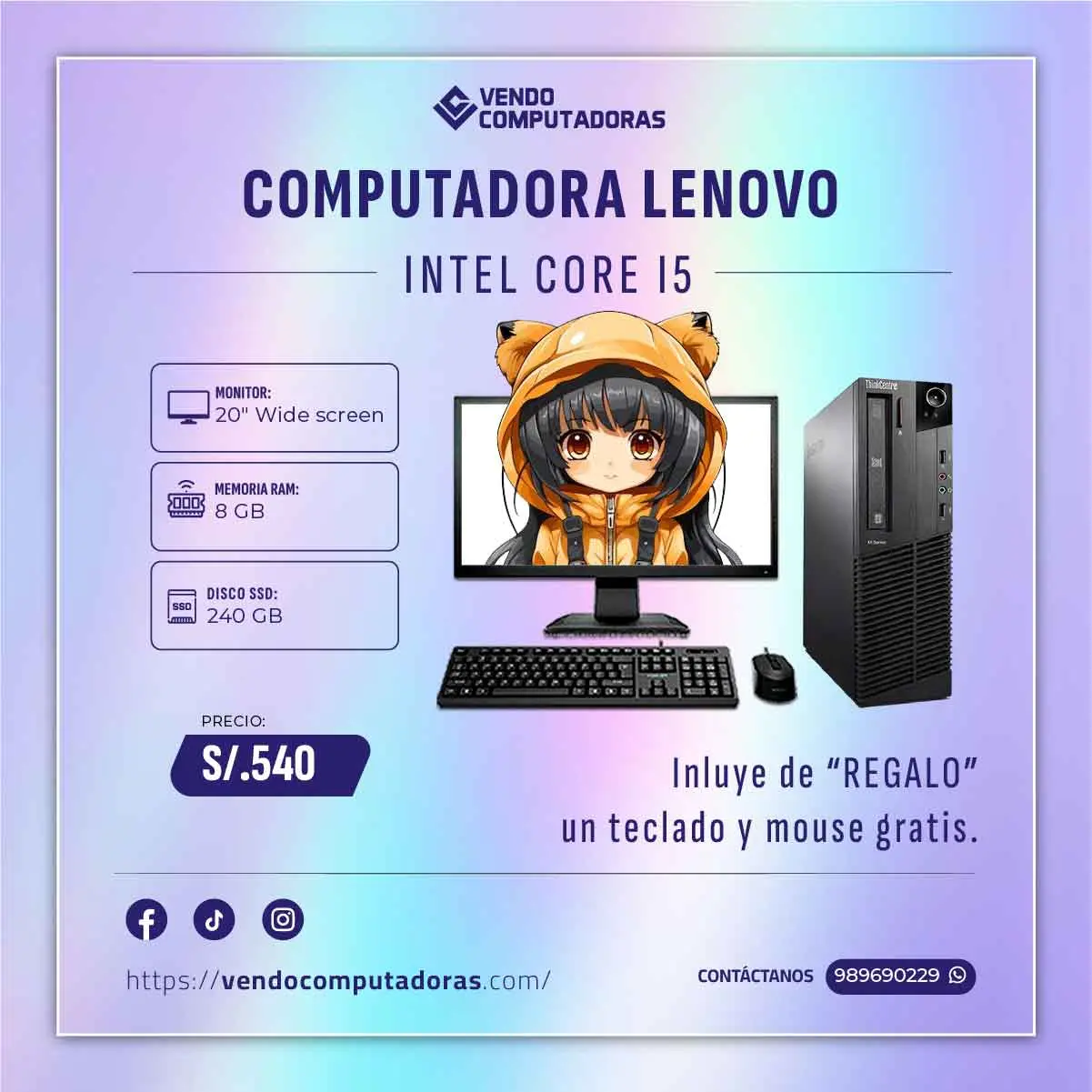 Equipazo Core i5 con monitor de 19 Ideal para trabaja