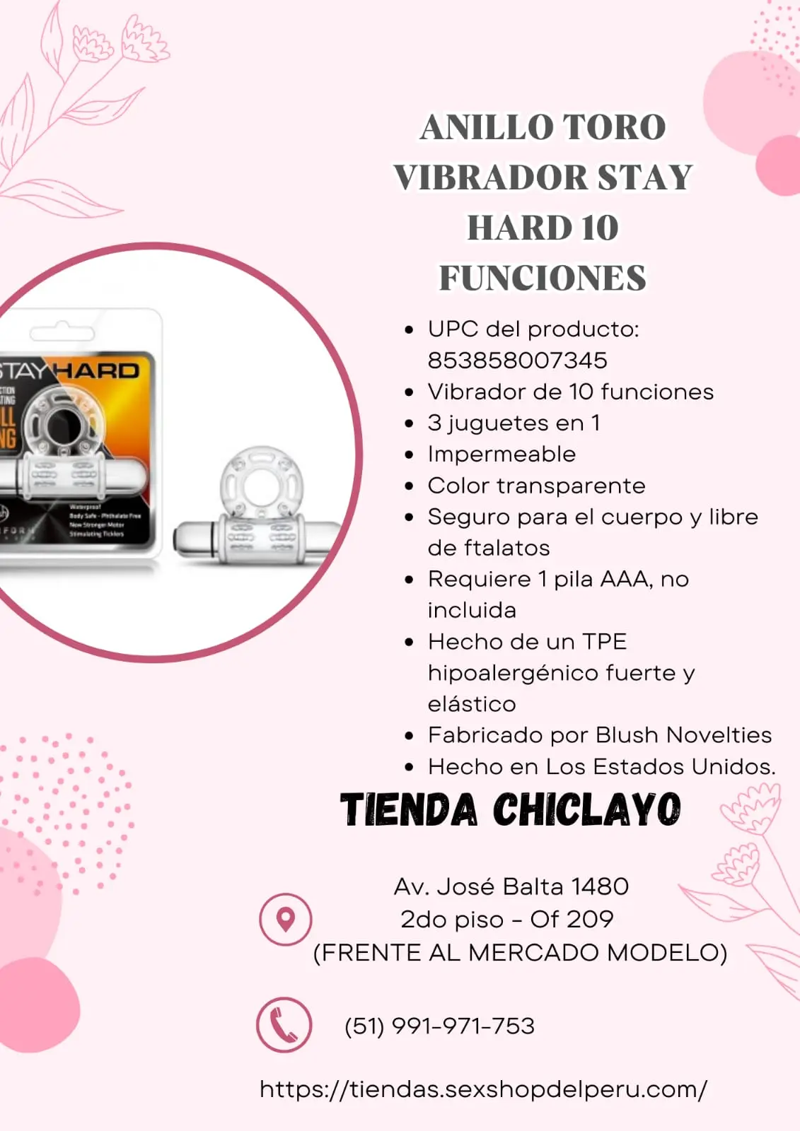ANILLO TORO VIBRADOR STAY HARD 10 FUNCIONES