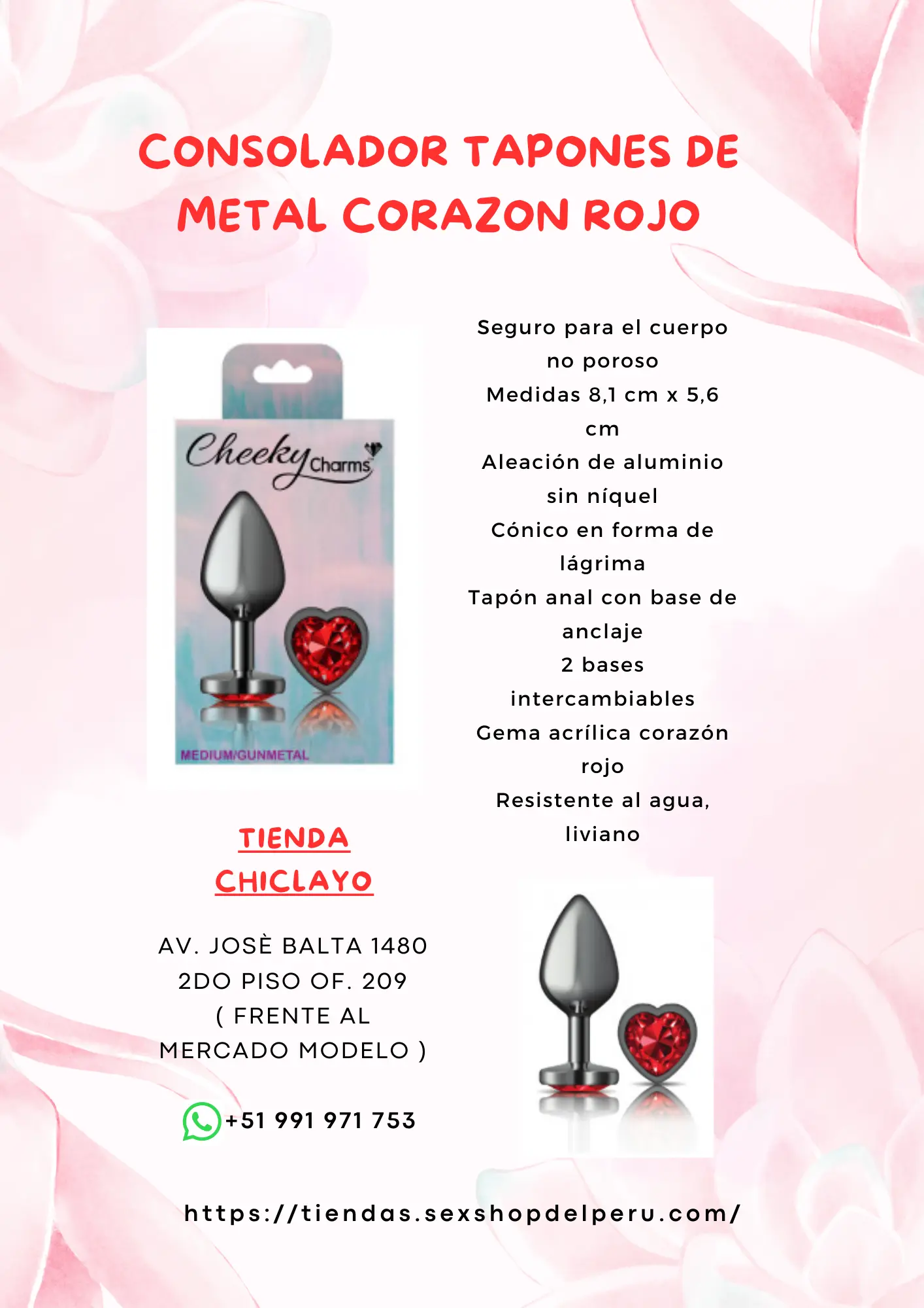 Consolador plug metal corazon rojo