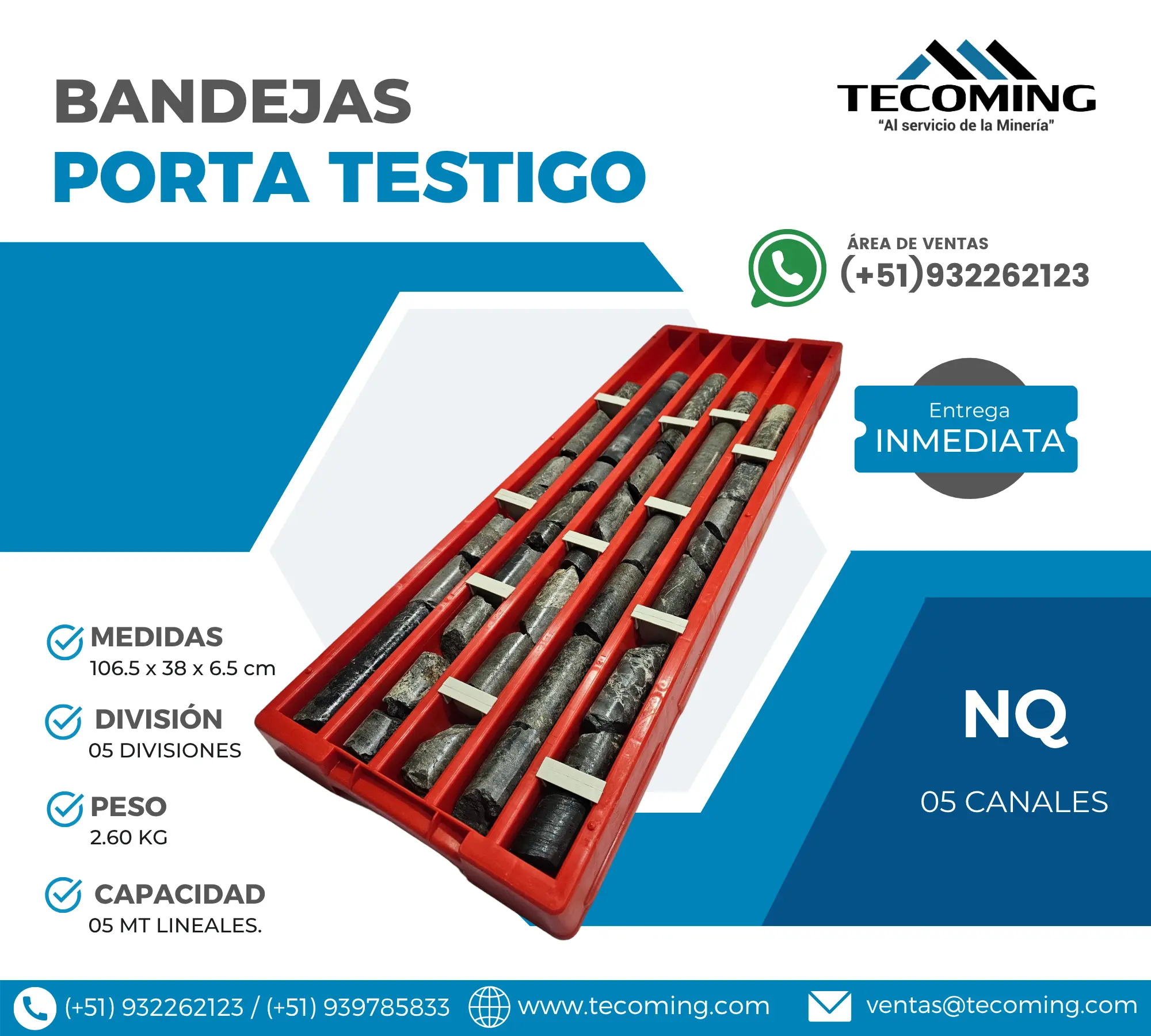 BANDEJAS PORTA TESTIGO NQ - 5 CANALES MINERA 