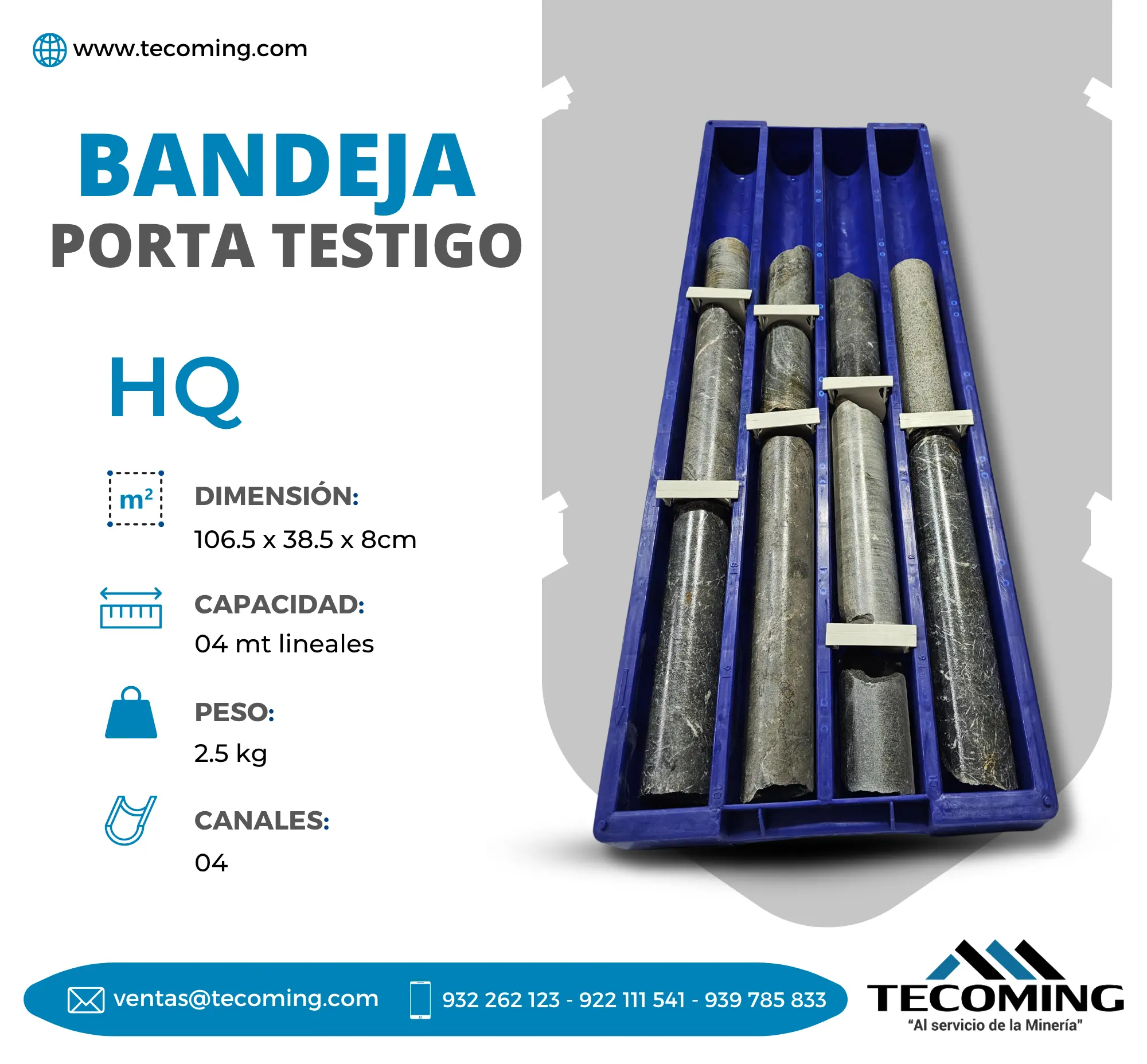 BANDEJA PORTA TESTIGO HQ REFORZADA PARA MUESTRAS MINERAS