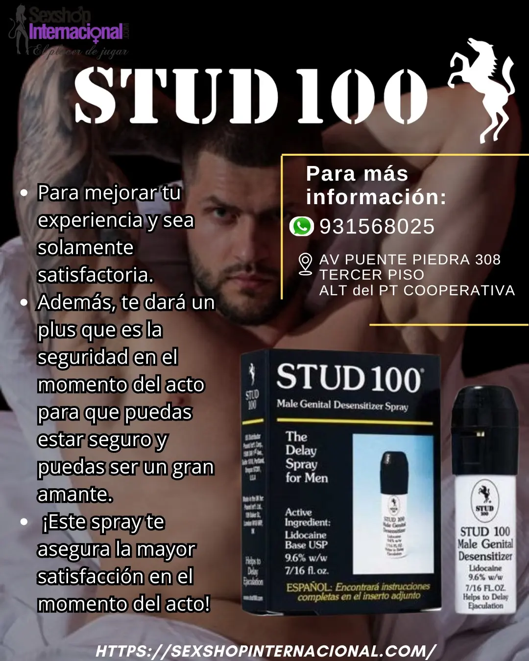 STUD 100 RETARDANTE EN SPRAY 12G DISCRETO Y CÓMODO