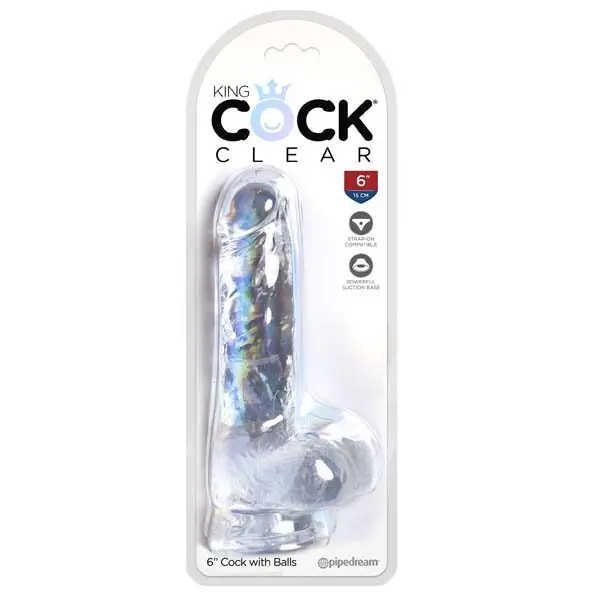 B-CONSOLADOR KING COCK CLEAR 6 CON TESTICULOS