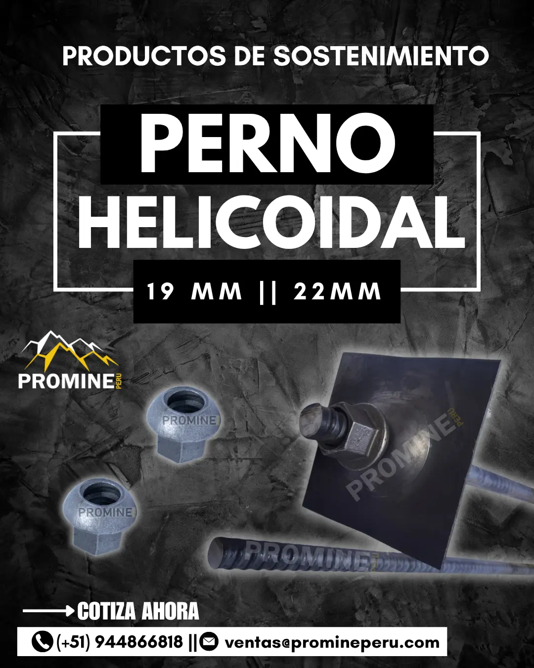 Perno Helicoidal 22mm Anclaje Mecánico