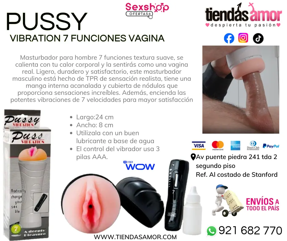 VAGINA PUSSY VIBRATION 7 FUNCIONES Retardantes Potencia Sexu