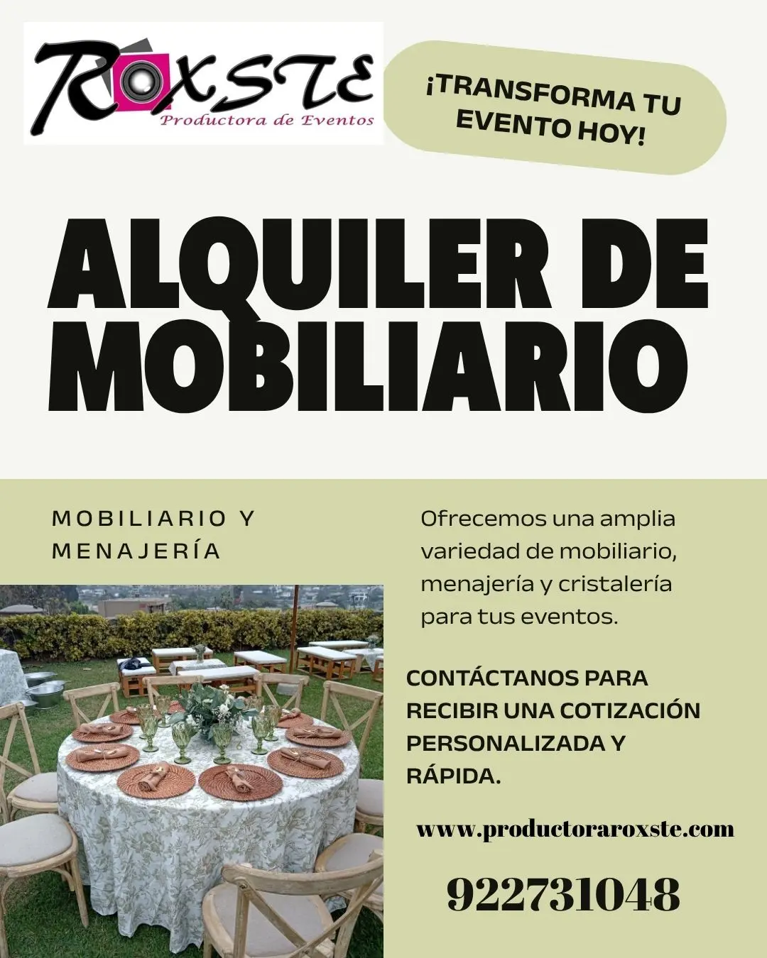 ALQUILER DE MOBILIARIO MENAJERIA CRISTALERIA 