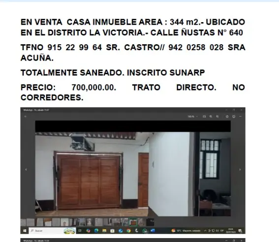 venta de inmueble en la victoria chiclayo lambayeque