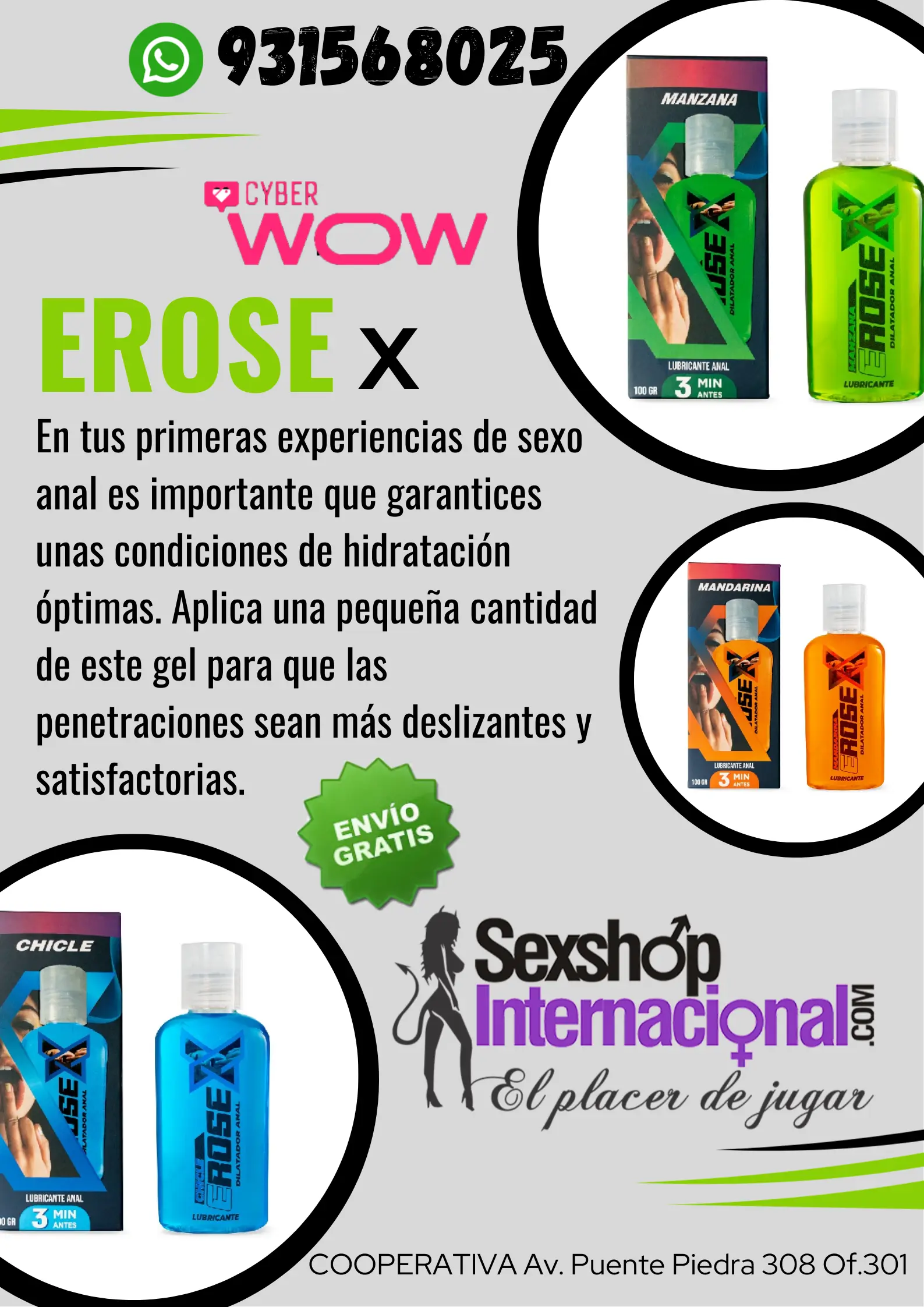EROSEX LUBRICANTE ANAL-SABORES-SEXSHOP PTE.PIEDRA 308