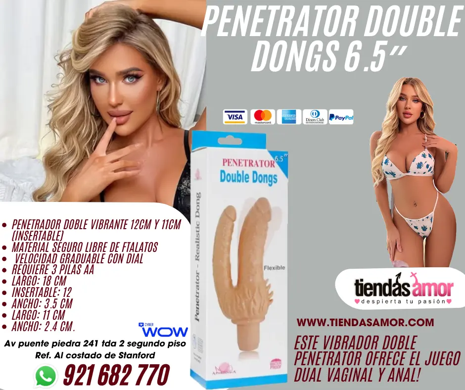 Penetrator Double Dongs 6.5 juguetes Masturbadores Lubrica