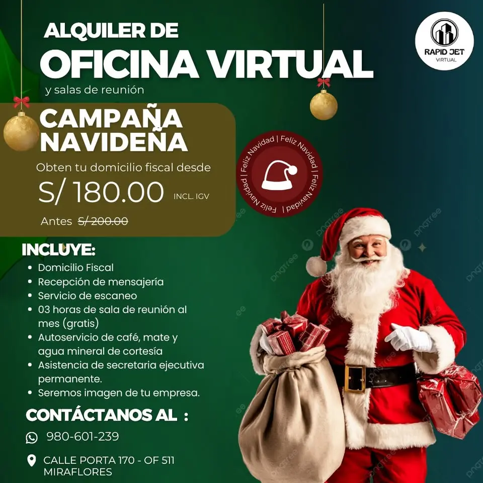 Alquiler oficina VIRTUAL desde s 180.00 - Campaña Navideña