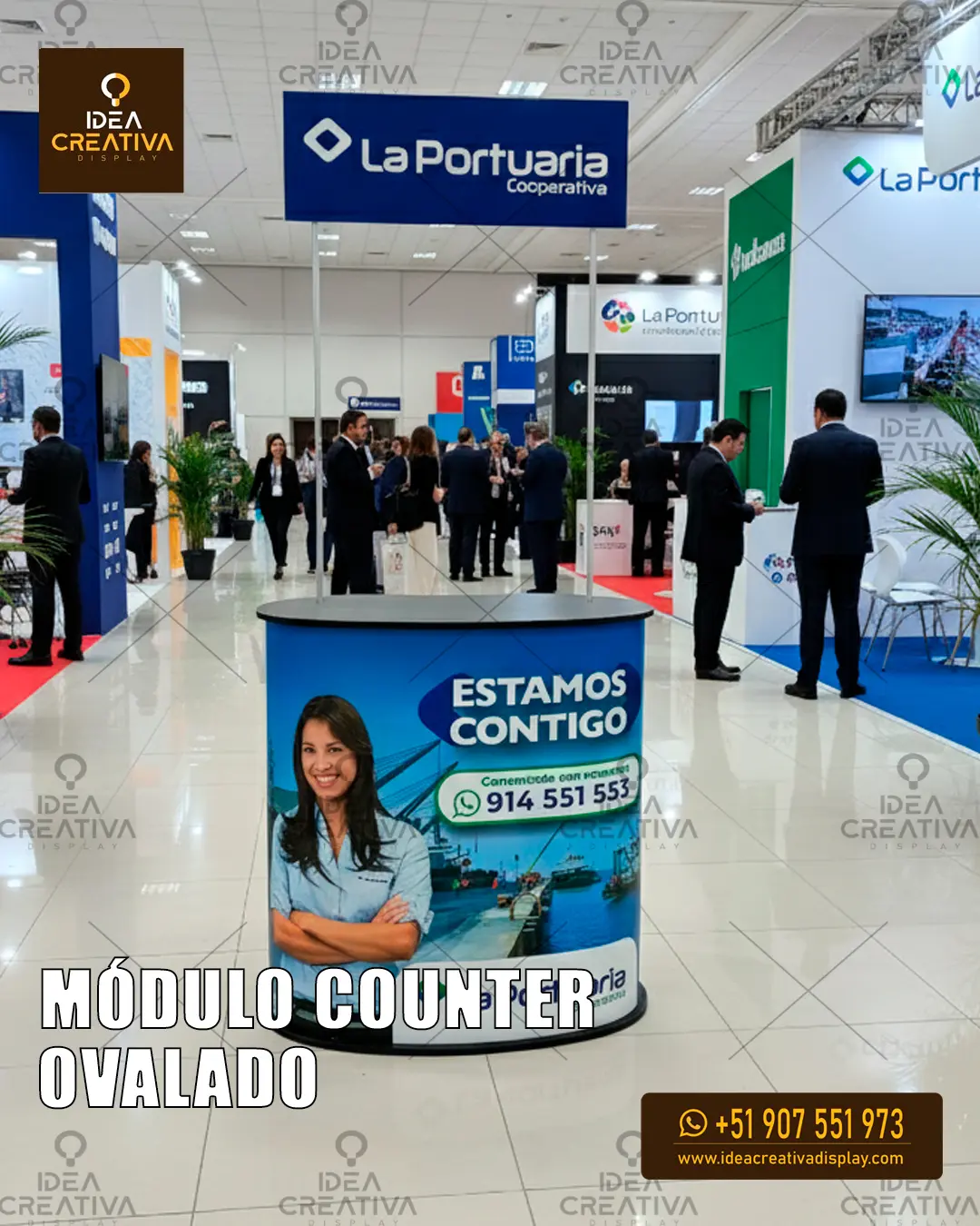 Módulo Counter Ovalado Exhibición Elegante y Curva